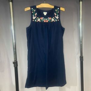 J. Crew Navy Mini Dress with Floral Embroidery